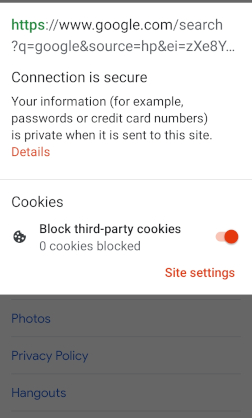 Example of indication of secure connection using Brave browser on android